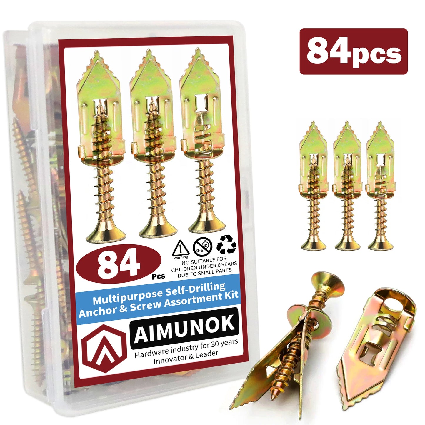 84Pcs Multipurpose Self-Drilling Anchor and Screw Assortment Kit Fasteners Tools Repair Accessories Safe and Easy Installation