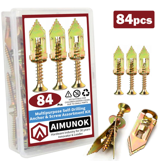 84Pcs Multipurpose Self-Drilling Anchor and Screw Assortment Kit Fasteners Tools Repair Accessories Safe and Easy Installation
