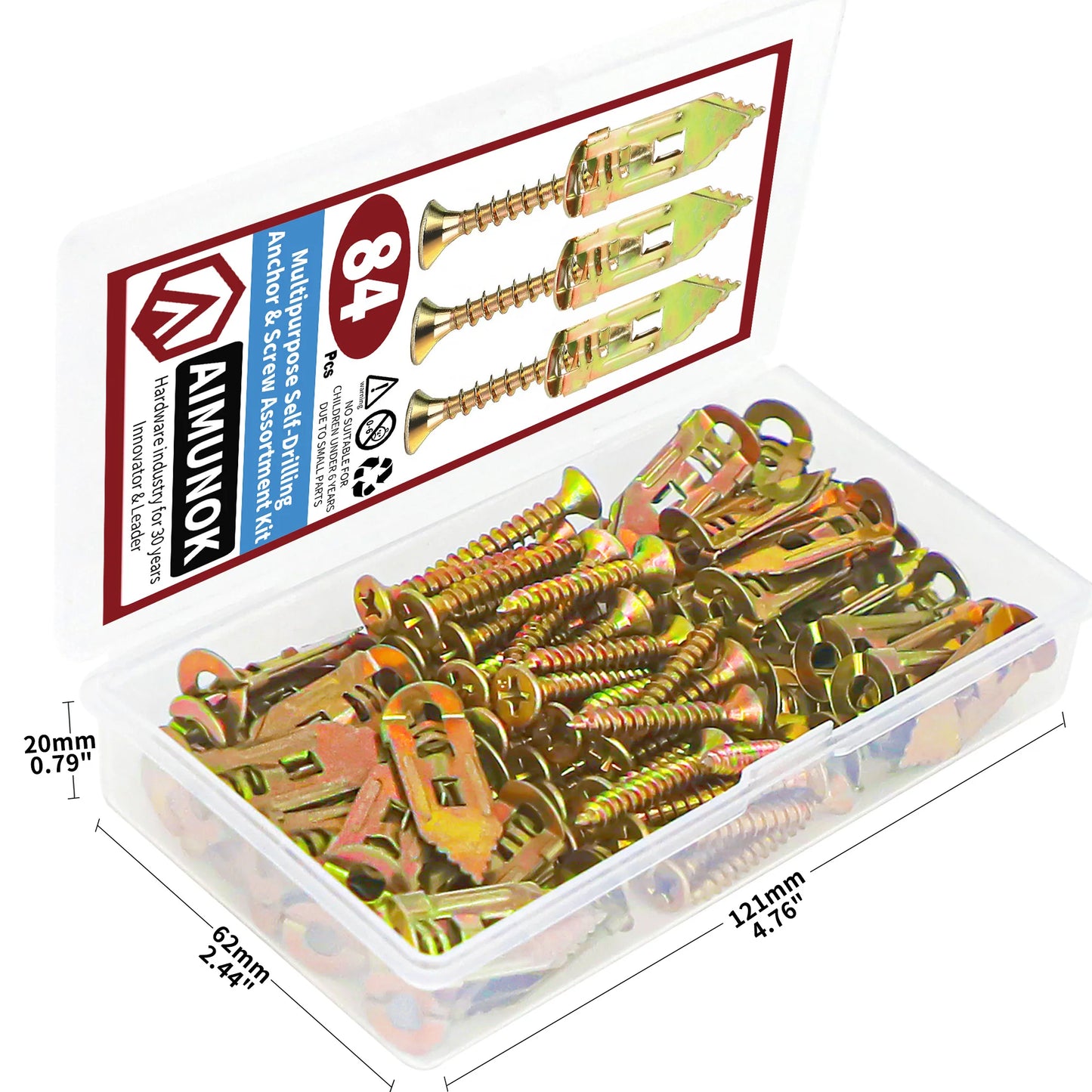 84Pcs Multipurpose Self-Drilling Anchor and Screw Assortment Kit Fasteners Tools Repair Accessories Safe and Easy Installation